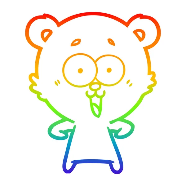 Arco-íris linha gradiente desenho rindo ursinho desenhos animados — Vetor de Stock