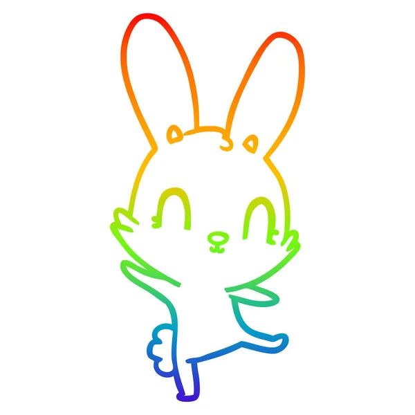 Duhový gradient čára kreslení roztomilý kreslený králík tanec — Stockový vektor