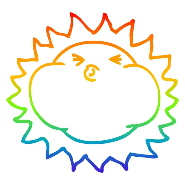 Rainbow gradient line drawing cartoon shining sun — Stock Vector