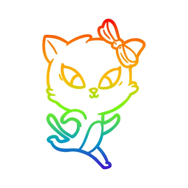 Rainbow gradient ligne dessin chat dessin animé — Image vectorielle