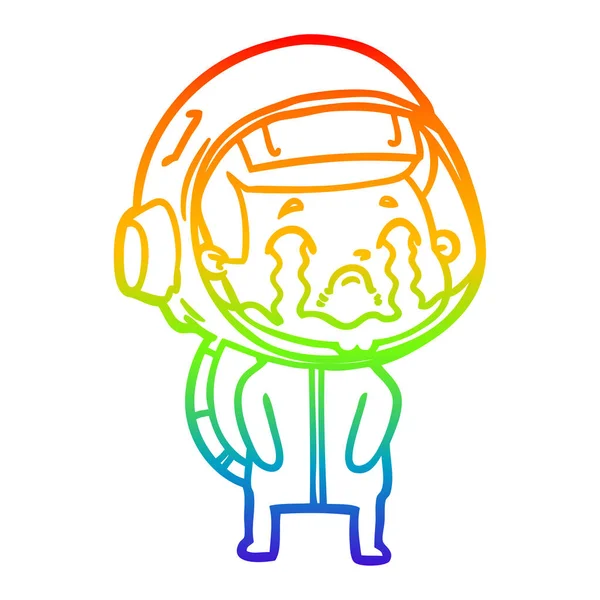 Linea gradiente arcobaleno disegno cartone animato piangendo astronauta — Vettoriale Stock