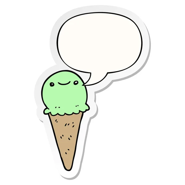 卡通冰淇淋和语音泡泡贴纸 — 图库矢量图片