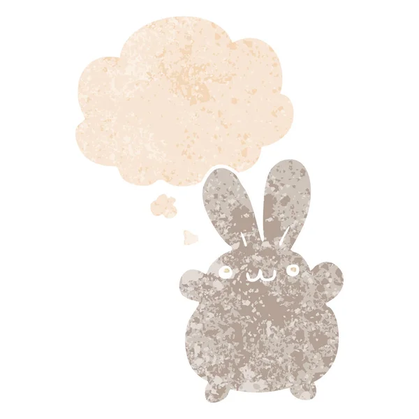 Dessin animé lapin et bulle de pensée dans un style texturé rétro — Image vectorielle