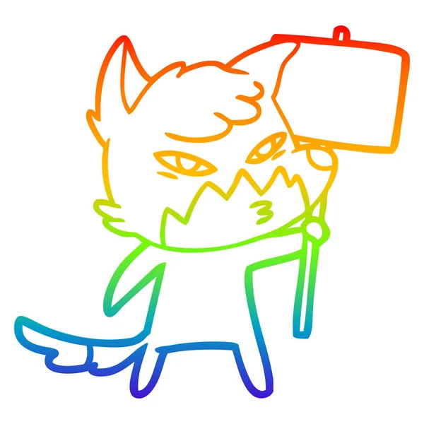 Regenboog gradiënt lijntekening Clever cartoon Fox — Stockvector