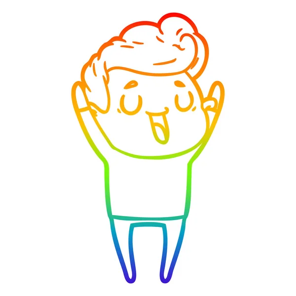 Rainbow gradient linje ritning lycklig tecknad man — Stock vektor