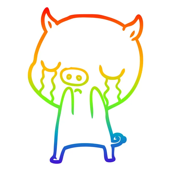 虹のグラデーションライン描画漫画豚泣く — ストックベクタ