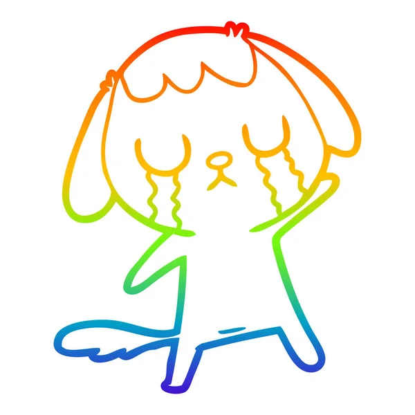 Linea gradiente arcobaleno disegno carino cartone animato cane piangendo — Vettoriale Stock