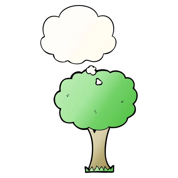 Árbol de dibujos animados y burbuja de pensamiento en estilo gradiente suave — Archivo Imágenes Vectoriales