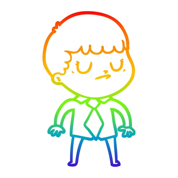 Arcobaleno gradiente linea disegno cartone animato scontroso ragazzo — Vettoriale Stock