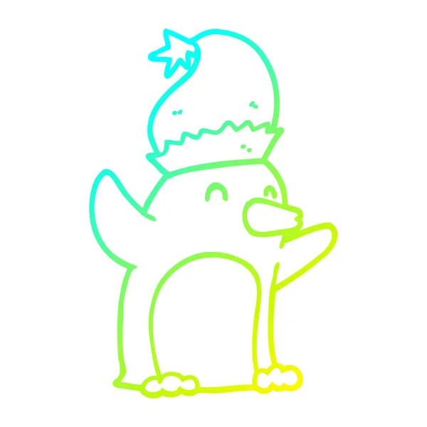 Kaltes Gefälle Linie Zeichnung niedlichen Cartoon Weihnachten Pinguin — Stockvektor