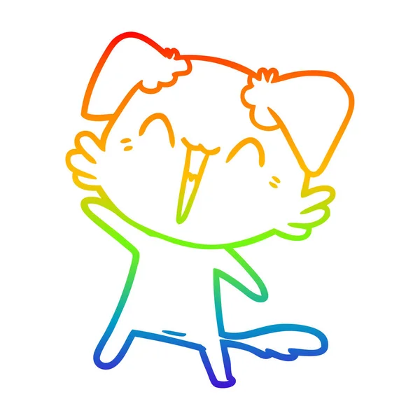 Rainbow gradient ligne dessin heureux petit chien dessin animé — Image vectorielle