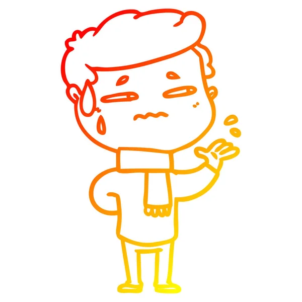 Sıcak degrade çizgi çizim karikatür endişeli adam — Stok Vektör