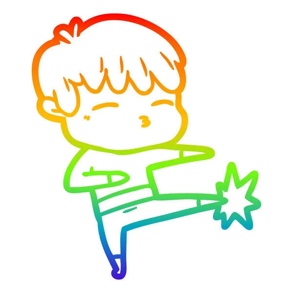 虹のグラデーションライン描画漫画好奇心旺盛な少年 — ストックベクタ
