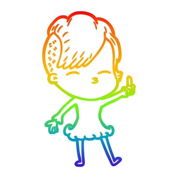 Arcobaleno gradiente linea disegno cartone animato strabismo ragazza — Vettoriale Stock