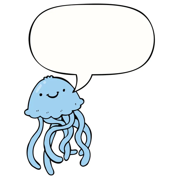 Karikatür mutlu denizanası ve konuşma balonu — Stok Vektör