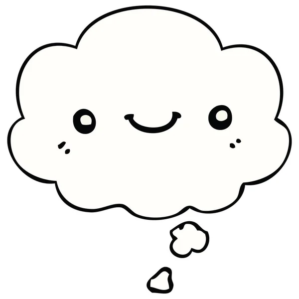 Cartoon niedliches glückliches Gesicht und Gedankenblase — Stockvektor