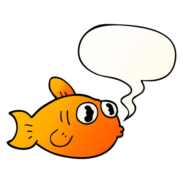 Düzgün degrade tarzında karikatür balık ve konuşma balonu — Stok Vektör