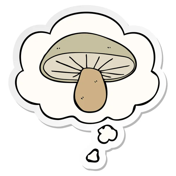 Cartoon mushroom and thought bubble as a printed sticker — Stock Vector