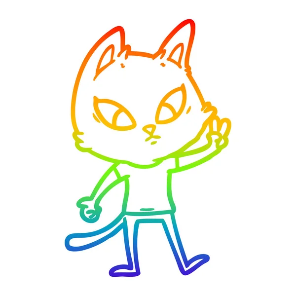 Rainbow gradient ligne dessin confus dessin animé chat — Image vectorielle