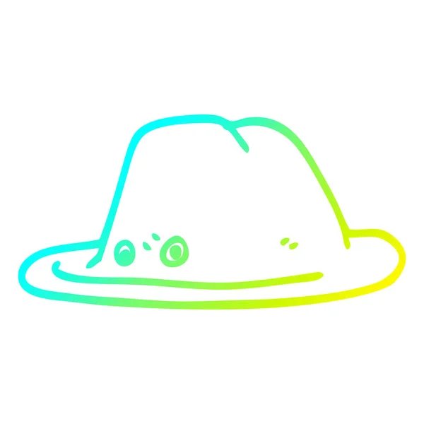 Línea de gradiente frío dibujo sombrero de dibujos animados — Vector de stock