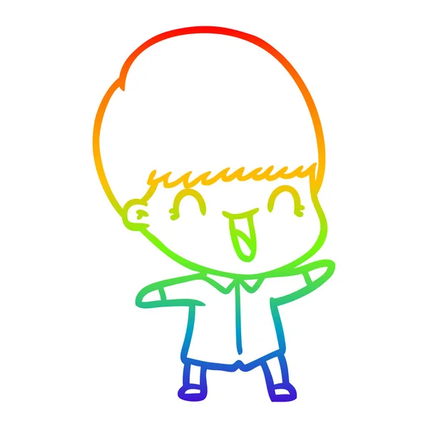 Rainbow gradient linje ritning lycklig tecknad pojke — Stock vektor