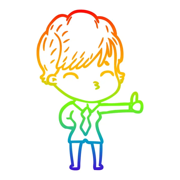 Rainbow gradient ligne dessin dessin animé femme pensée — Image vectorielle