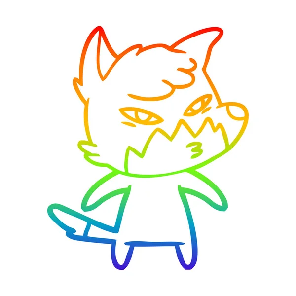 Rainbow gradient ligne dessin habile dessin animé renard — Image vectorielle