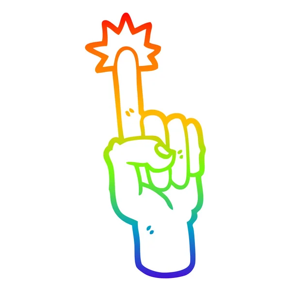 Arco iris gradiente línea dibujo dibujos animados apuntando dedo — Vector de stock