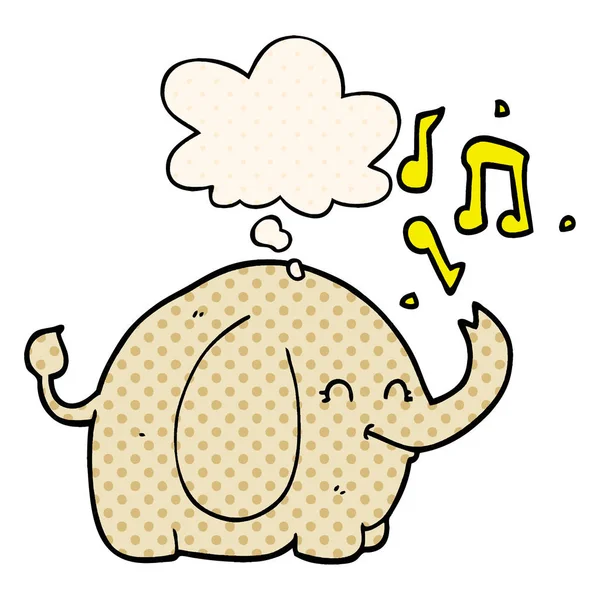 Kartun terompet gajah dan berpikir gelembung di buku komik sty - Stok Vektor