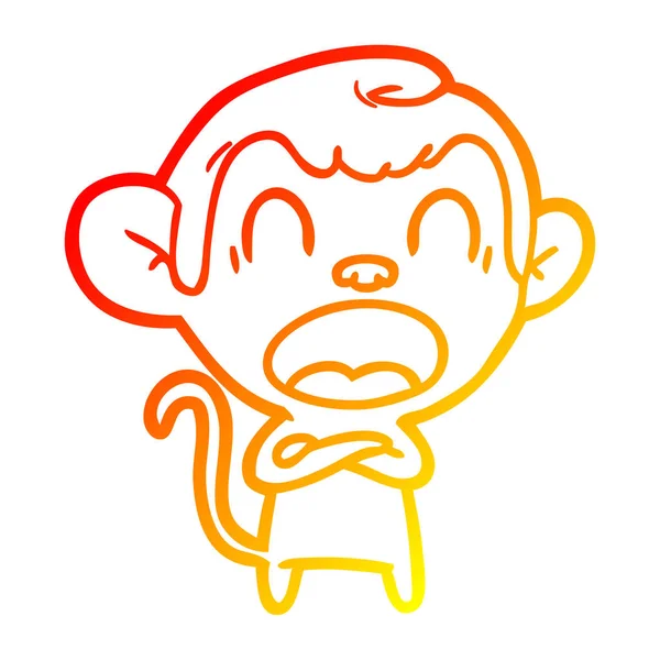 Línea de gradiente caliente dibujo gritando mono de dibujos animados — Vector de stock