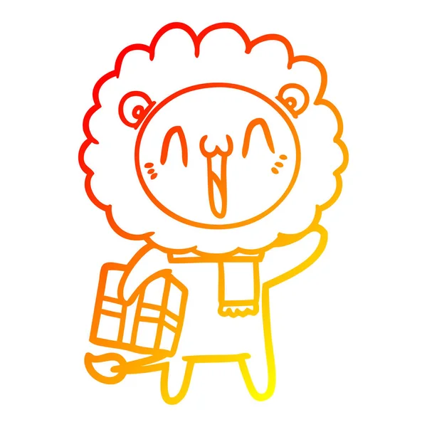 गर्म ग्रेडिएंट लाइन खुश कार्टून शेर ड्राइंग — स्टॉक वेक्टर