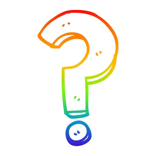 Rainbow gradient line drawing cartoon question mark — Stock Vector