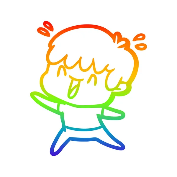 Rainbow gradient ligne dessin dessin animé rire garçon — Image vectorielle