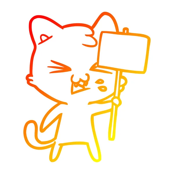Linha gradiente quente desenho desenho desenho animado gato sibilando —  Vetores de Stock