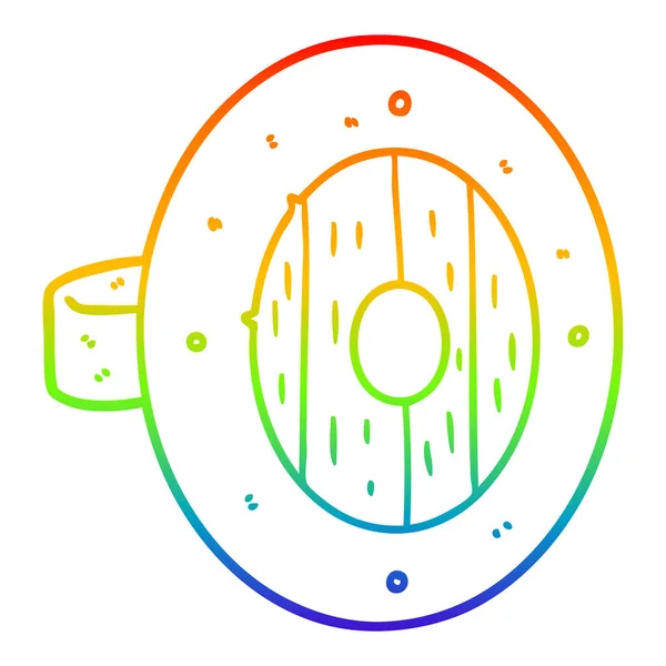 Rainbow gradient linje ritning Viking sköld tecknad — Stock vektor