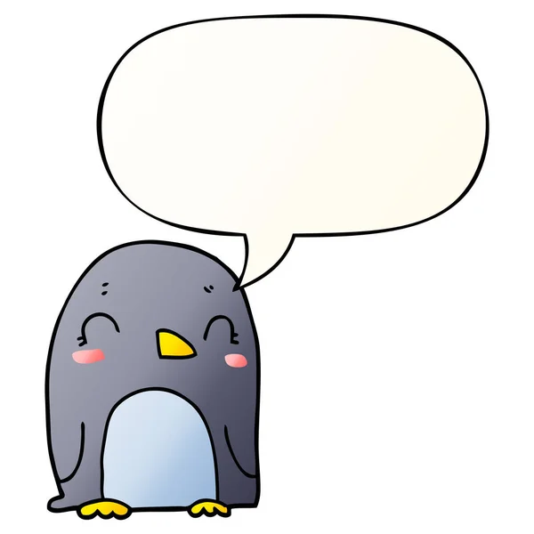Pingüino de dibujos animados y burbuja del habla en estilo gradiente suave — Archivo Imágenes Vectoriales