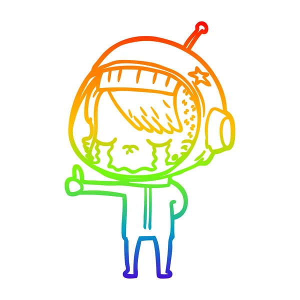 Rainbow gradient line drawing cartoon crying astronaut girl maki — Stock Vector