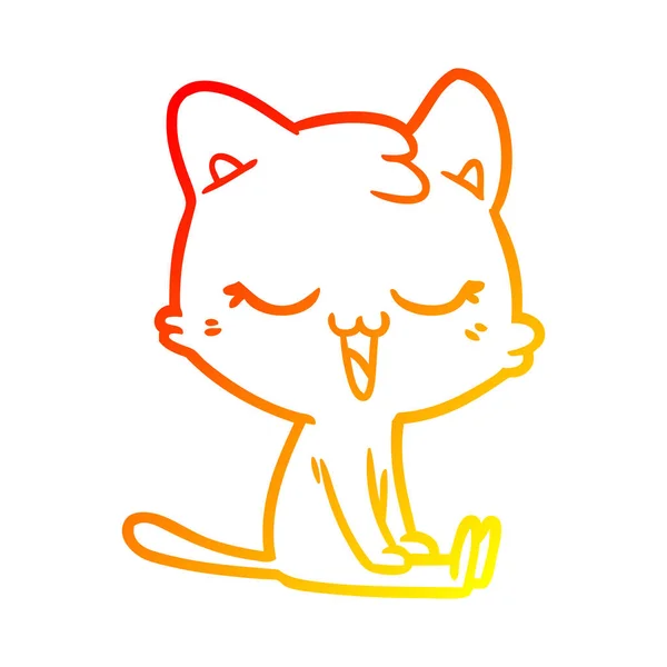 Línea de gradiente caliente dibujo dibujos animados gato — Vector de stock