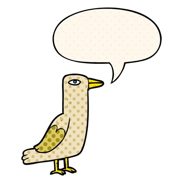 Ptak kreskówka i bańka mowy w komiksowym stylu — Wektor stockowy