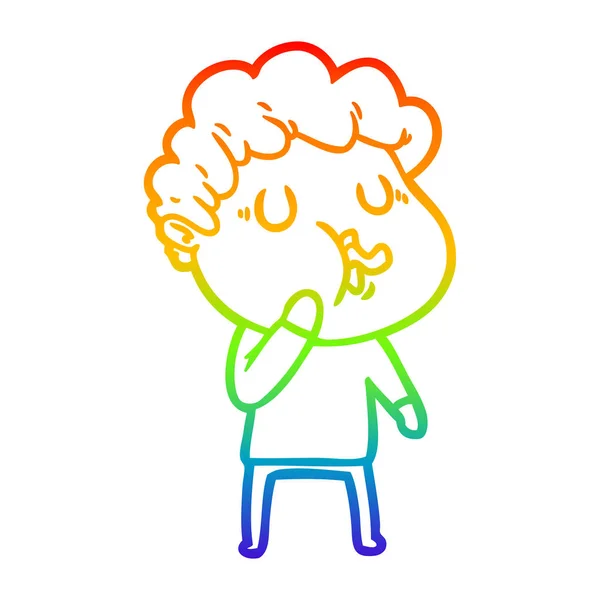 Rainbow gradient line drawing cartoon man singing — Stock Vector
