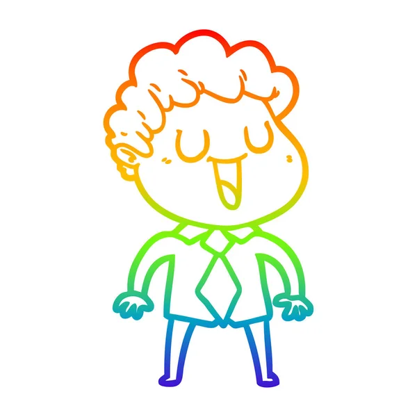 Arco iris gradiente línea dibujo riendo dibujos animados hombre — Vector de stock