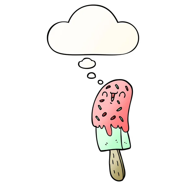 Cartoon Ice lolly en dacht bubble in gladde gradiënt stijl — Stockvector