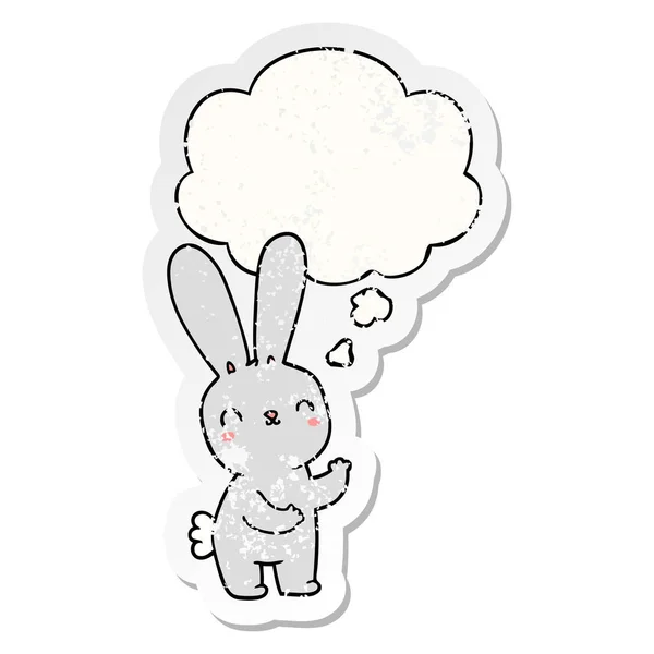 Mignon dessin animé lapin et bulle de pensée comme une détresse porté stic — Image vectorielle