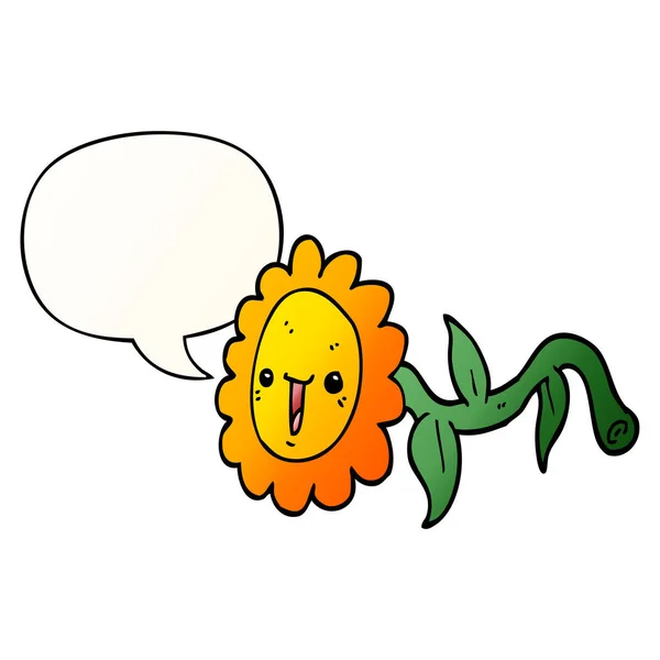 Düzgün degrade tarzında karikatür çiçek ve konuşma balonu — Stok Vektör