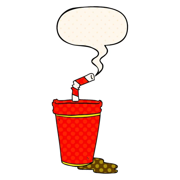 Cartoon Soda Cup i bańka mowy w komiksowym stylu — Wektor stockowy