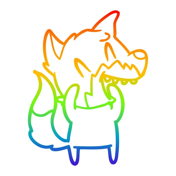 Arco-íris linha gradiente desenho rindo desenhos animados raposa — Vetor de Stock