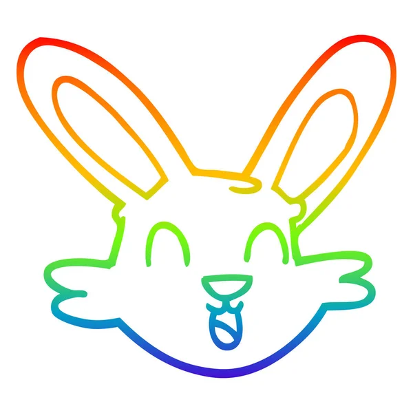 Rainbow gradient line drawing cartoon cute bunny — Stock Vector