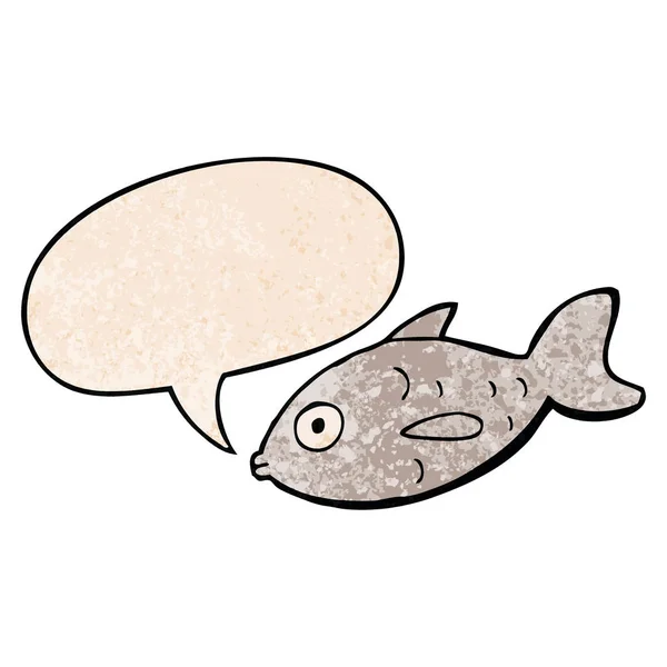 Poisson dessin animé et bulle d'expression dans le style de texture rétro — Image vectorielle