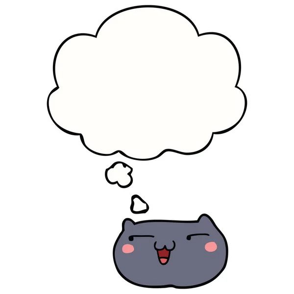 Wajah kartun kucing dan pikiran gelembung - Stok Vektor