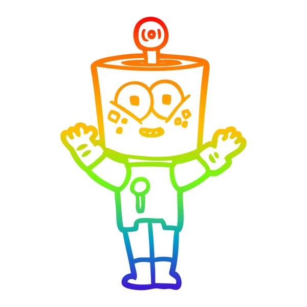 Línea de gradiente arco iris dibujo feliz robot de dibujos animados — Archivo Imágenes Vectoriales